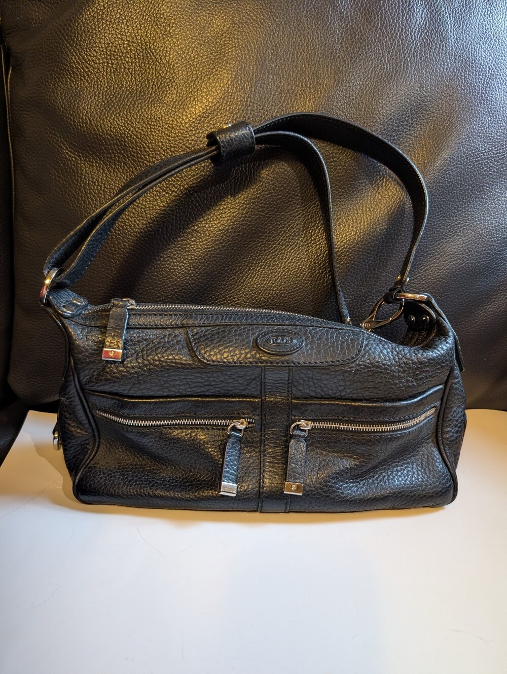 Tod's Miky Black Pebbled Leather Shoulder Bag – Made In Italy Hobo